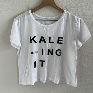 Zella Kale Ing It White Cropped Boxy Athleisure Tee T-Shirt Small